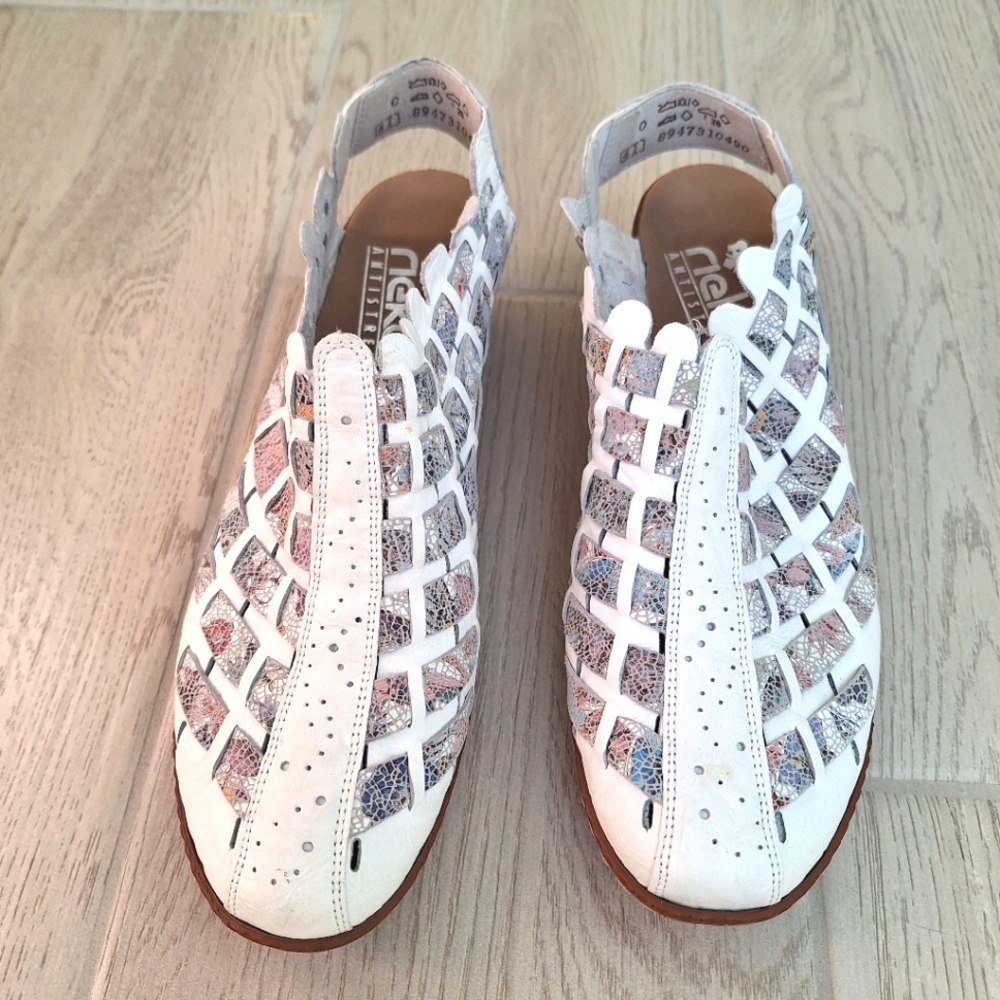Rieker women's Sina 78 white and floral weave leather slingback heel size 41EU - Picture 4 of 15